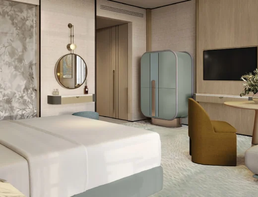 Premium guest room interior with king bed, seating area, and modern decor at InterContinental Dubai Marina