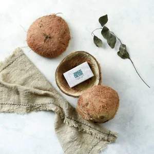 Coconut Husk Natural Body Bar Soap by Jungle Culture – a cold-pressed soap bar with textured coconut husk chunks, formulated to moisturise and hydrate skin.