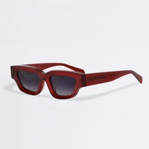 Sunglasses Women Eye 17 red geometric frame with low profile silhouette and dark polarized lenses