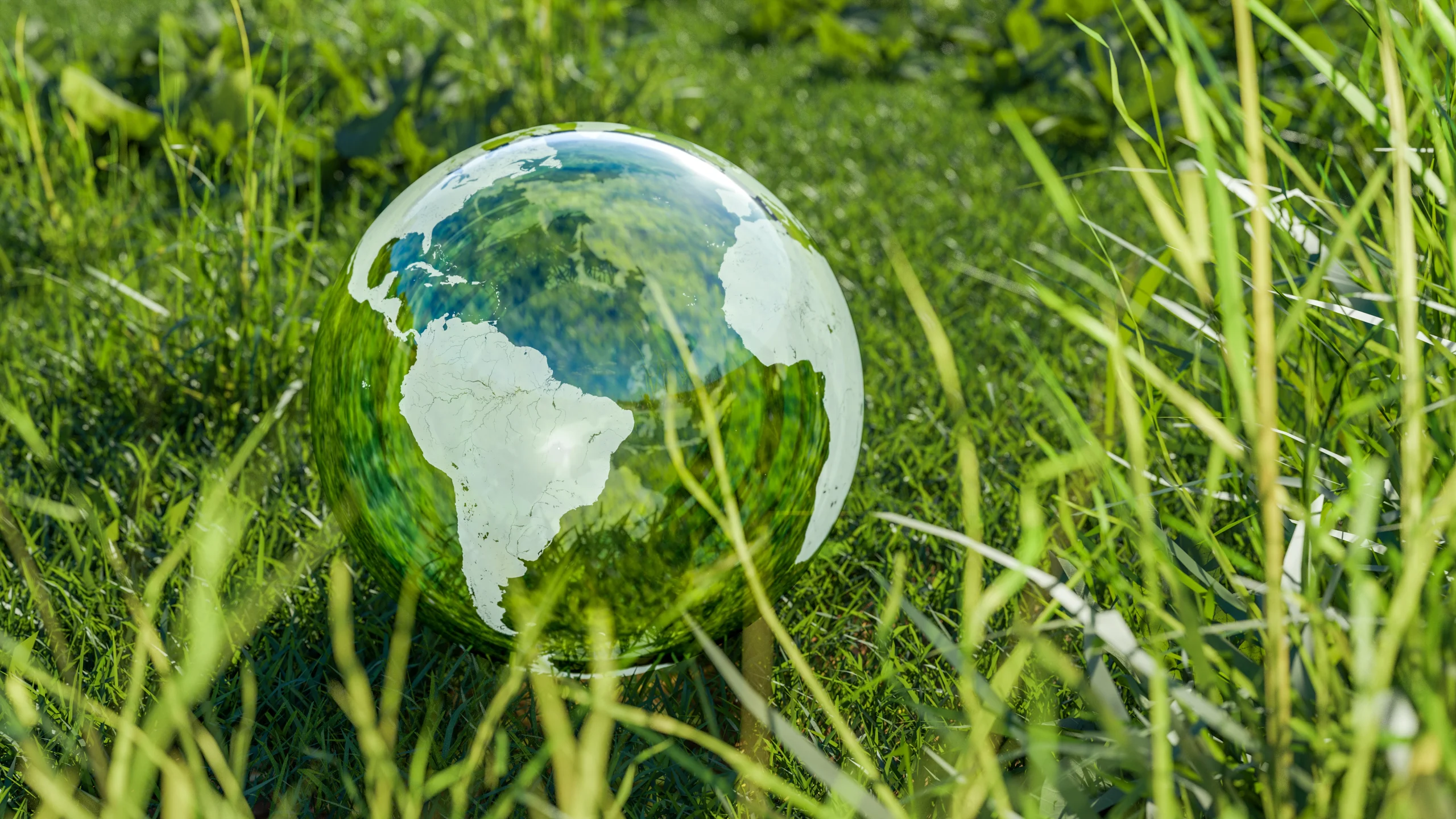Transparent globe on a green grass field_ Sustainable travel article